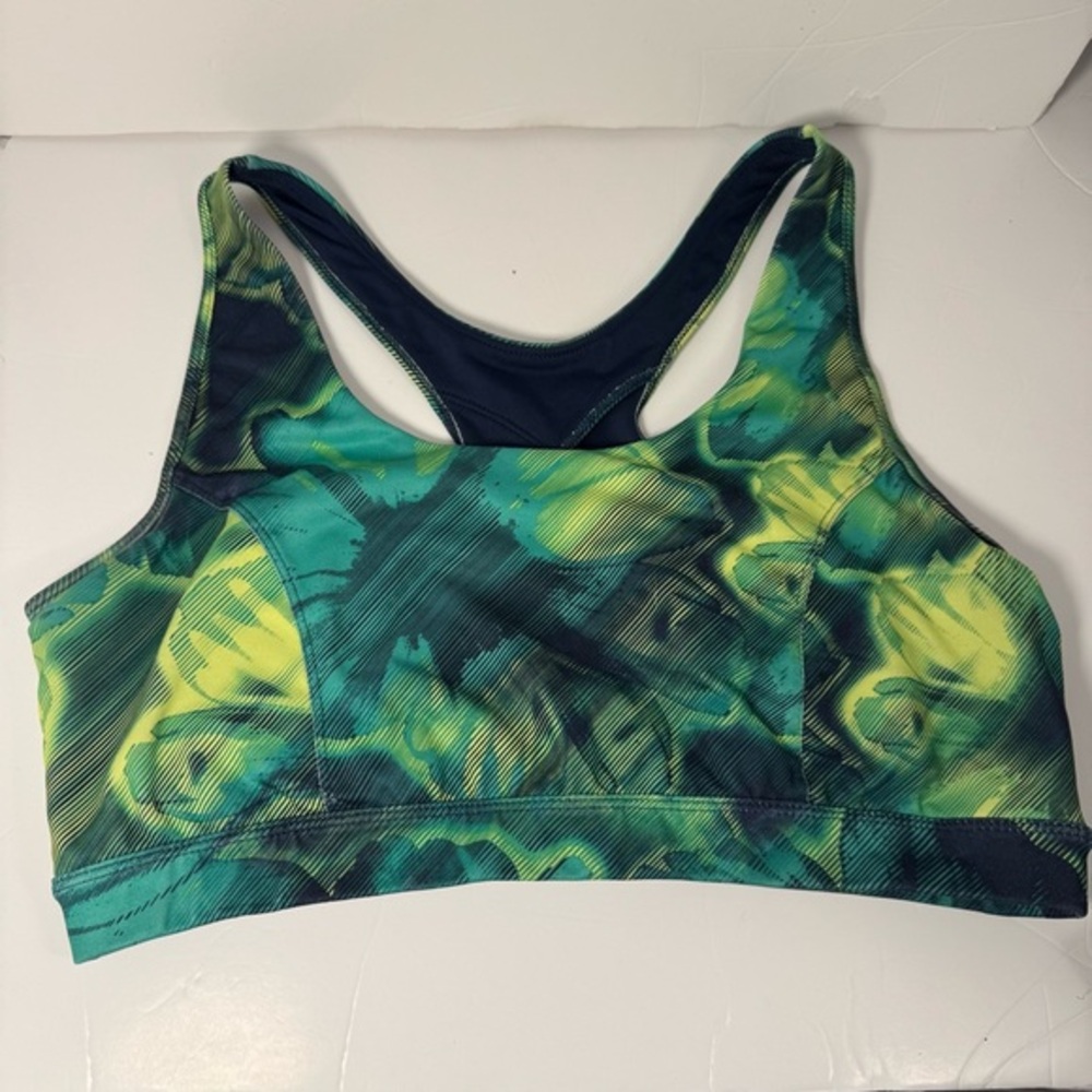 Tek Gear High Impact Sports Bra XL Green Blue Racerback Cutout Gym Yoga Workout